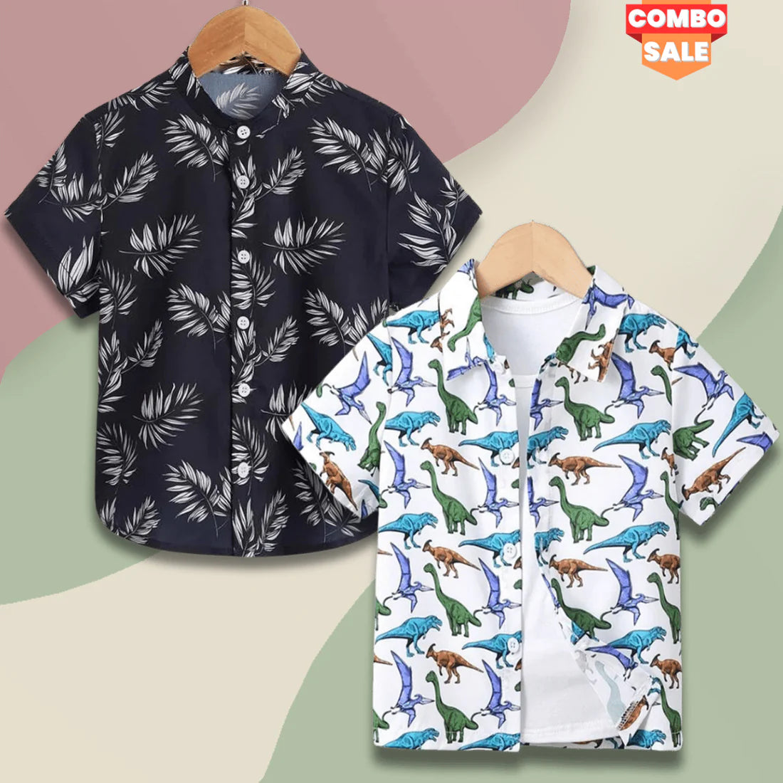 Beast4you Stylish Kid's Tropical & Dinosaur Animal Designer Button Front Shirt For Boy.