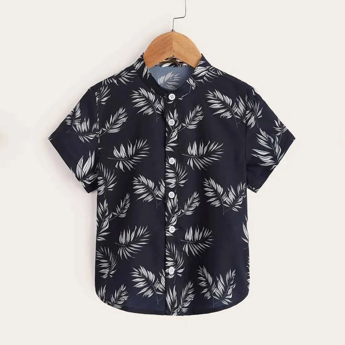 Beast4you Tropical Floral Black Print Button Front Shirt For Boy.