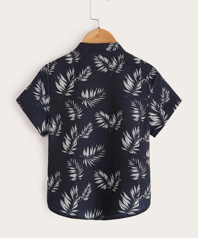 Beast4you Tropical Floral Black Print Button Front Shirt For Boy.