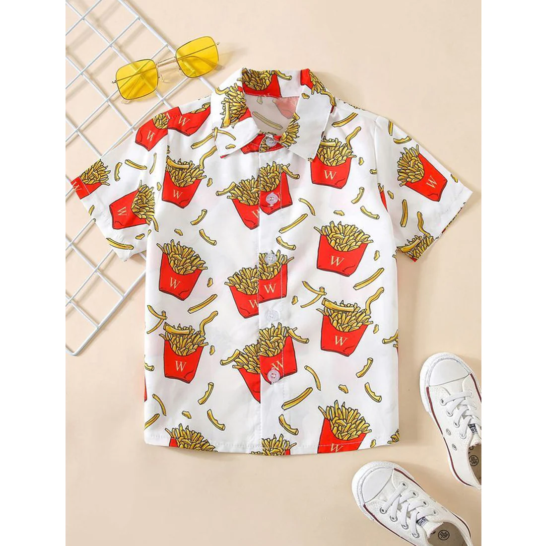 Beast4you Fries Multi Print Button Front Shirt For Boy.