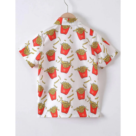 Beast4you Fries Multi Print Button Front Shirt For Boy.