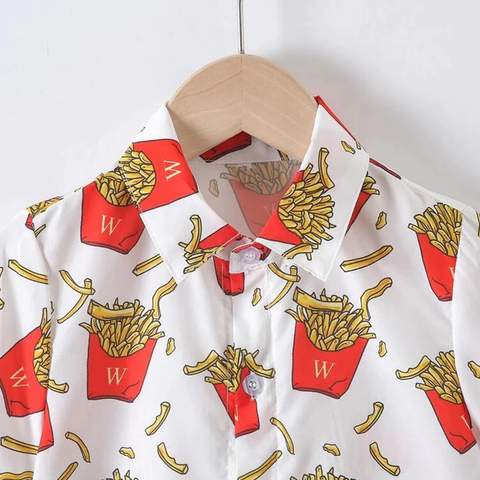 Beast4you Fries Multi Print Button Front Shirt For Boy.