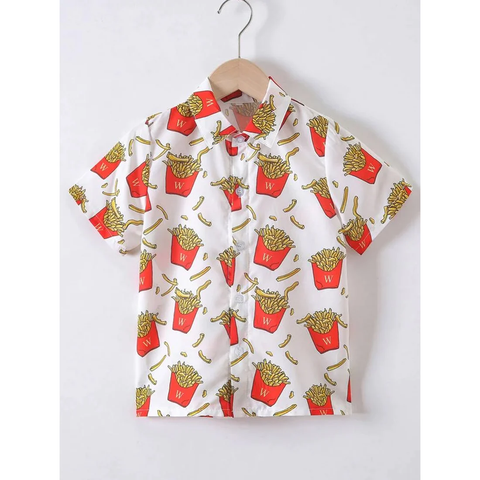 Beast4you Fries Multi Print Button Front Shirt For Boy.