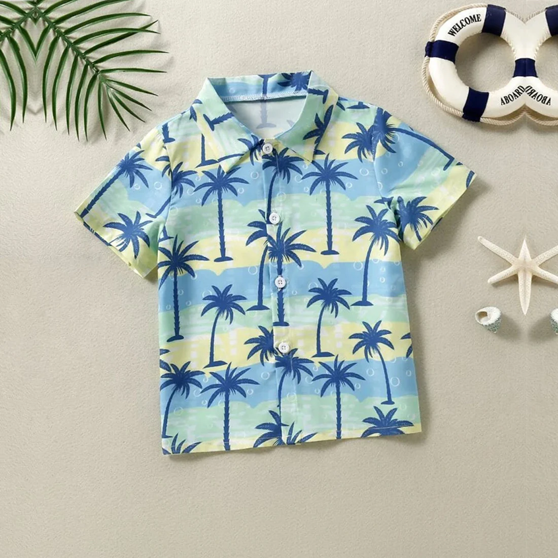 Beast4you Tropical Coconut Tree Short Sleeve Short Sleeve Shirt For Boys.