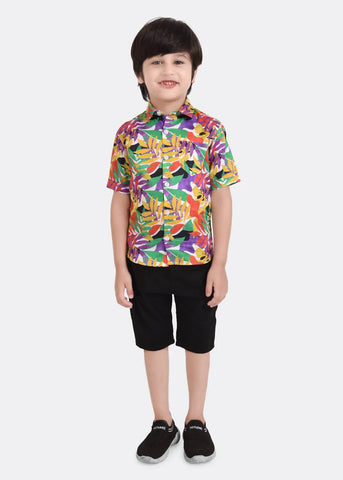 Beast4you Multi Palms Printed Half Sleeve Shirt