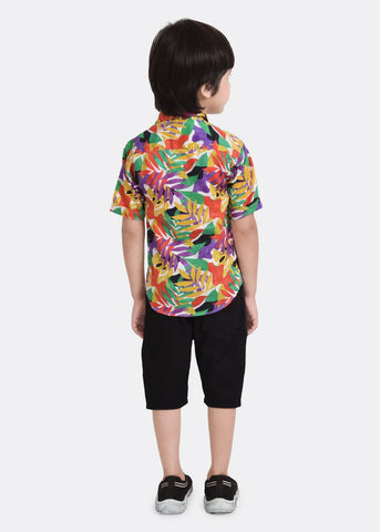 Beast4you Multi Palms Printed Half Sleeve Shirt