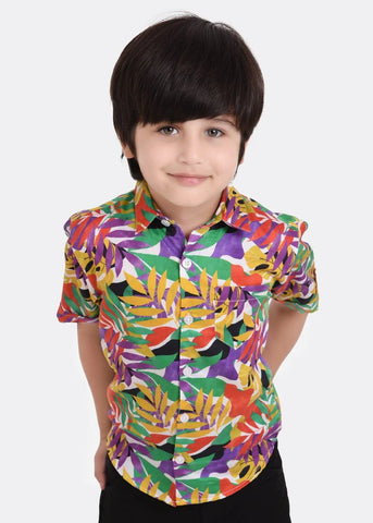 Beast4you Multi Palms Printed Half Sleeve Shirt