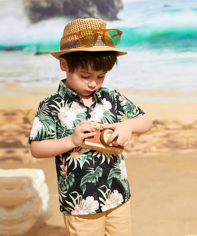 Beast4you Toddler Tropical Floral Button Front Shirt For Boy.