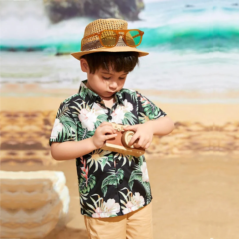 Beast4you Toddler Tropical Floral Button Front Shirt For Boy.