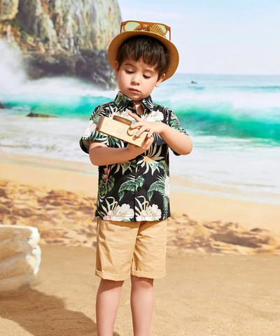 Beast4you Toddler Tropical Floral Button Front Shirt For Boy.