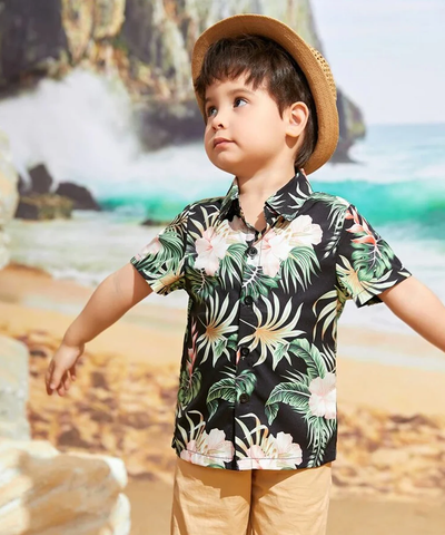 Beast4you Toddler Tropical Floral Button Front Shirt For Boy.