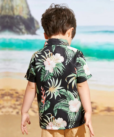 Beast4you Toddler Tropical Floral Button Front Shirt For Boy.