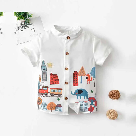 Beast4you Boy's London City & Coconut Tree and Fruits Designer Button Front (Combo Pack Of 3) Shirt For Boy.