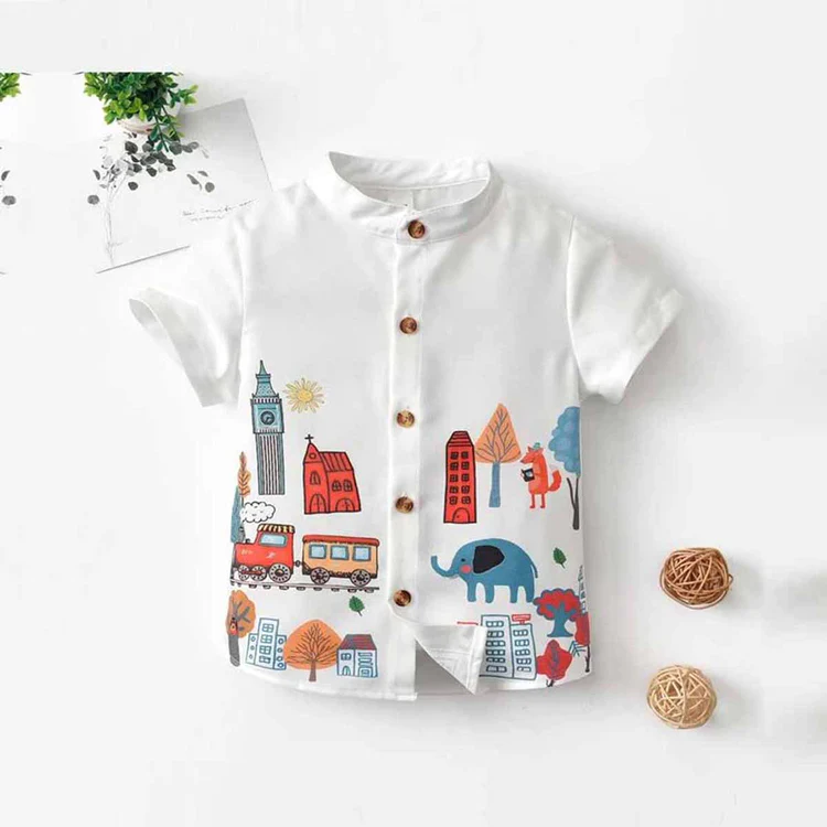 Beast4you White London Border Print Short Sleeve Shirt For Boy.