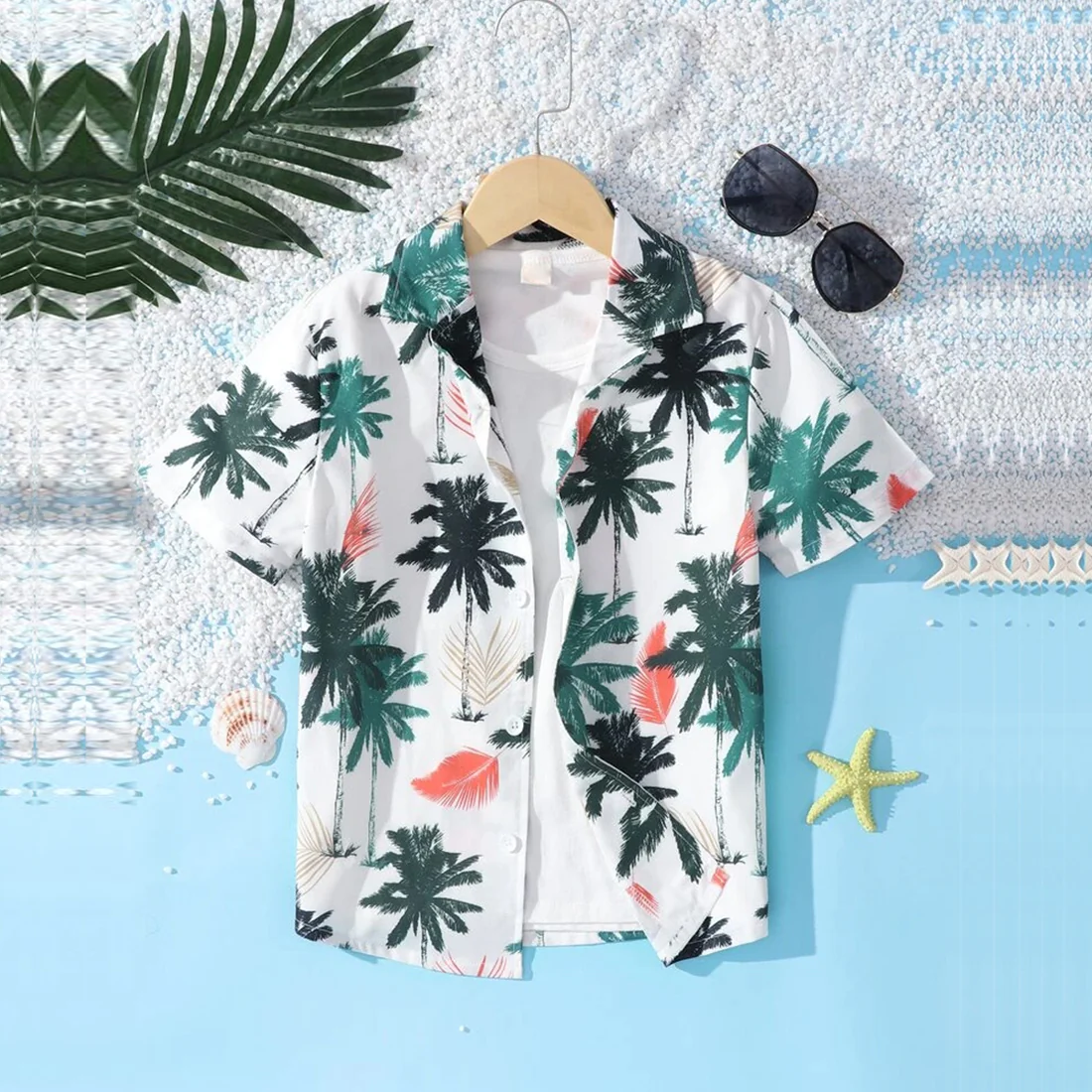 Beast4you Tropical Coconut Tree Short Sleeve Shirt For Boy.