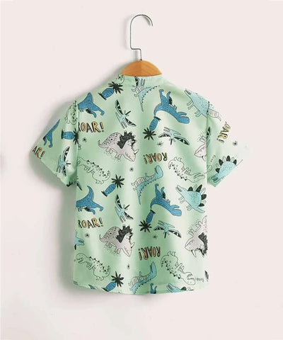 Beast4you Dinosaur Designer Button Front & Blue Floral Print Shirt For Boy.