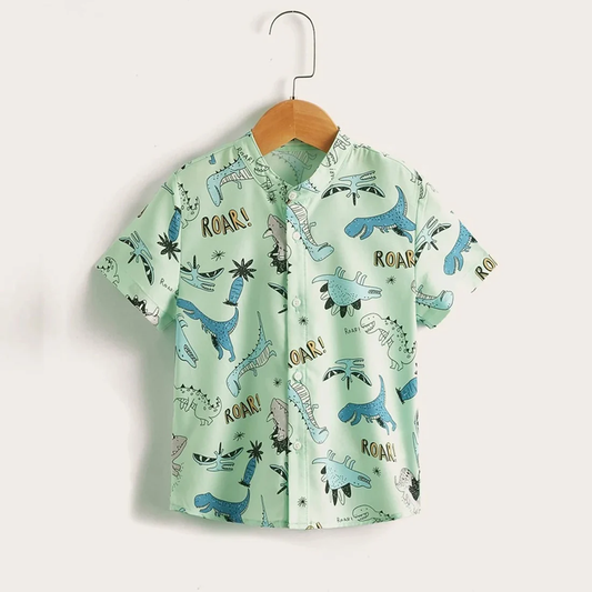 Beast4you Mock Neck Allover Cartoon Print Shirt For Boy.