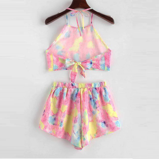 Beast4you Unique Rainbow Design Crop Top Sleeveless And Shorts For Kids.