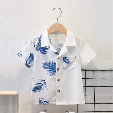 Beast4you Toddler Boys White Tropical Vacation Shirt For Boy.