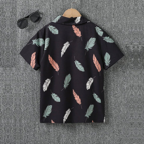 Beast4you Boys Black Feather Button Front Shirt For Boy.