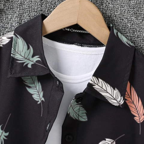 Beast4you Boys Black Feather Button Front Shirt For Boy.