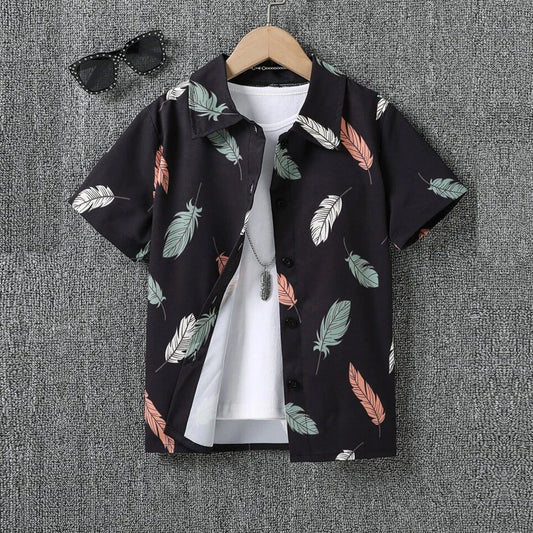 Beast4you Boys Black Feather Button Front Shirt For Boy.