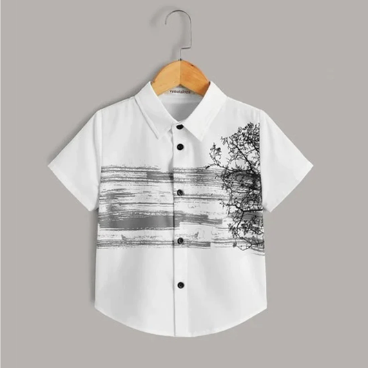 Beast4you Boys Brush Tree Button Front Shirt For Boy.