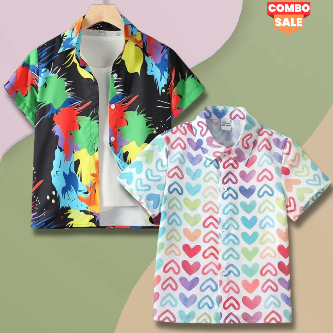 Beast4you Multicolour Heart's & Graphic Colorblock Designer Button Front Shirt For Boy.