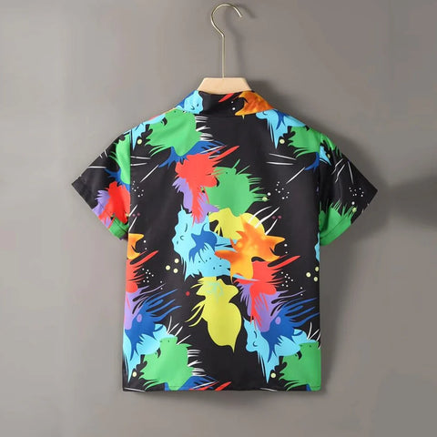 Beast4you Multicolour Heart's & Graphic Colorblock Designer Button Front Shirt For Boy.