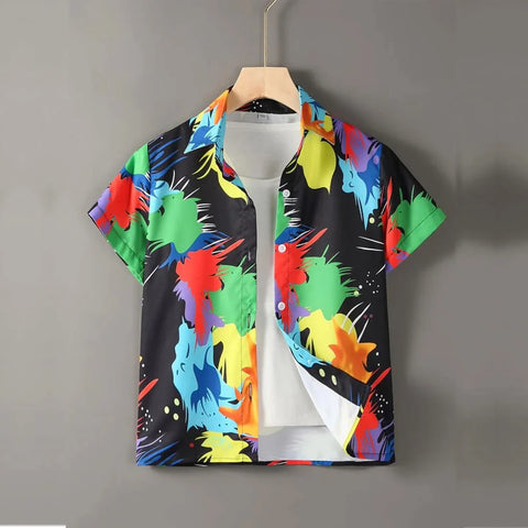 Beast4you Multicolour Heart's & Graphic Colorblock Designer Button Front Shirt For Boy.