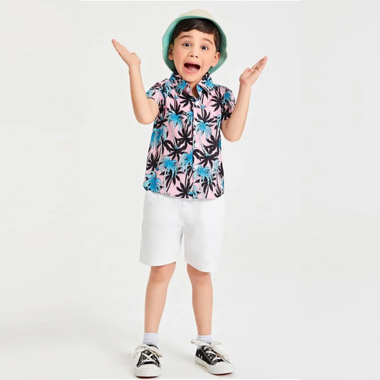 Beast4you Boys Plam Tree Button Front Shirt For Boy.