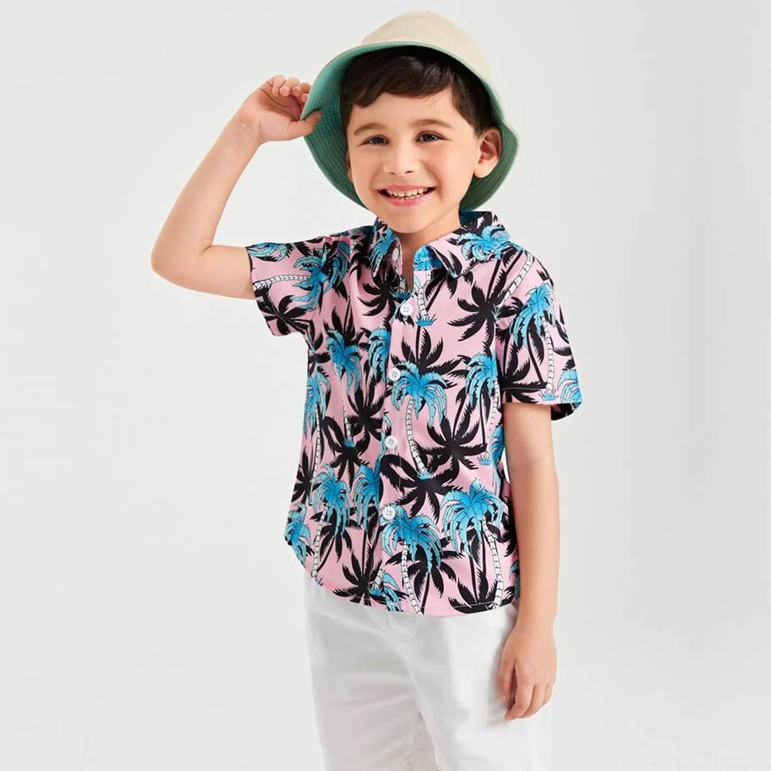 Beast4you Boys Plam Tree Button Front Shirt For Boy.