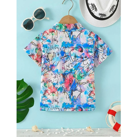 Beast4you  Rainbow Multi Color Designer Button Front Shirt For Boy