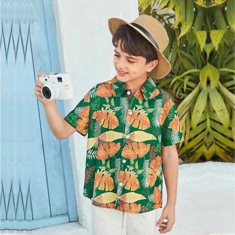 Beast4you Toddler Boy Ttopical Print & Button Front Shirt For Boy.