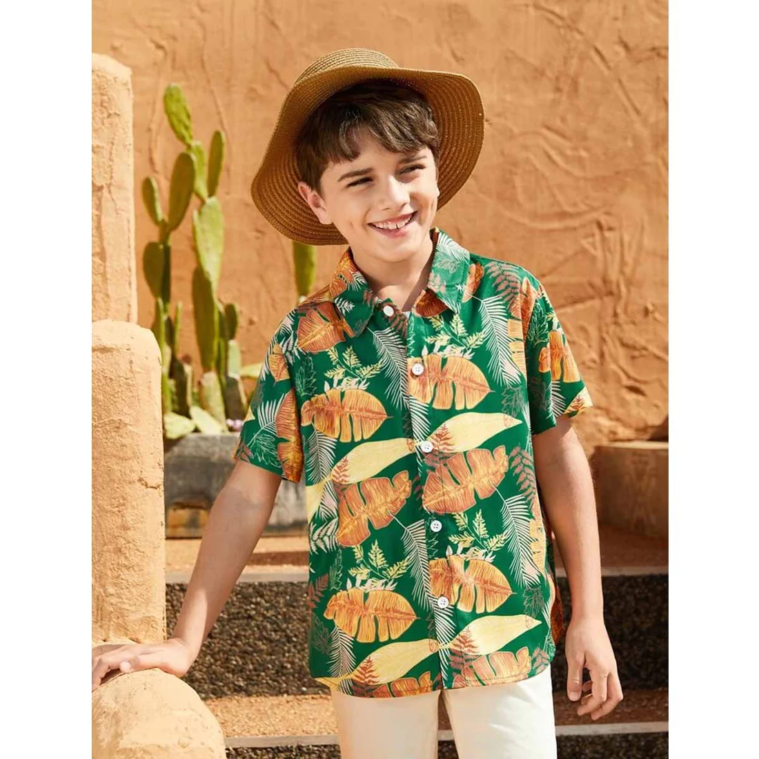 Beast4you Toddler Boy Ttopical Print & Button Front Shirt For Boy.