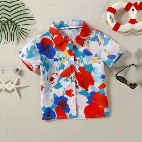 Beast4you Toddler Boys Stylish Floral Allover & Button Front Shirt For Boy.