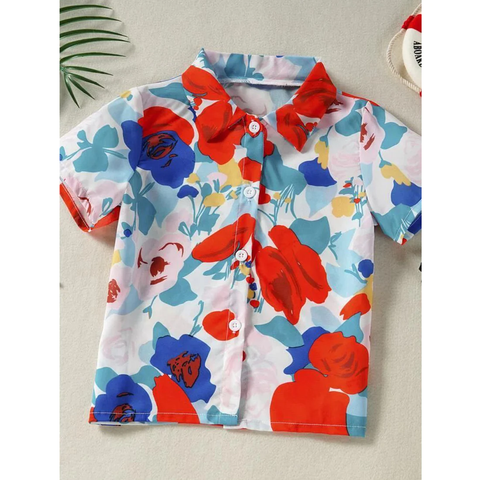 Beast4you Toddler Boys Stylish Floral Allover & Button Front Shirt For Boy.