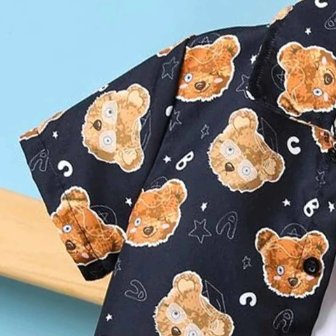 Beast4you Bear Designer Print Button Front Shirt For Boys.