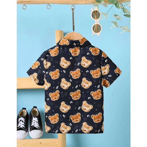 Beast4you Bear Designer Print Button Front Shirt For Boys.