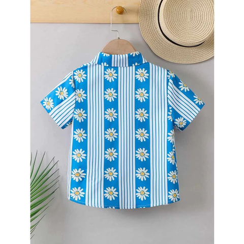 Beast4you Boys Daisy And Striped Designer Print Button Front Shirt For Boy.