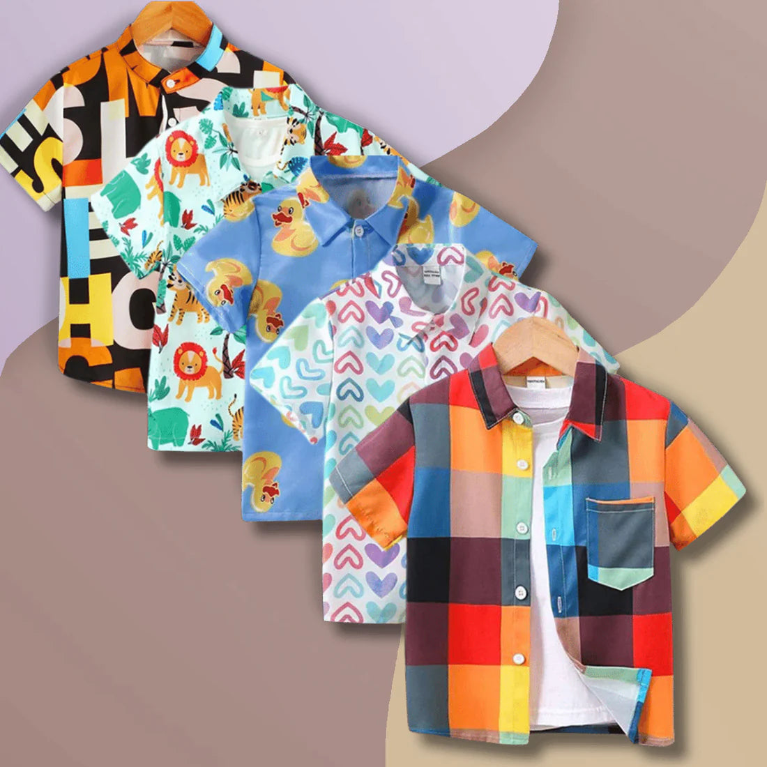 Beast4you Stylish Colorblock Multicolors Designer Button Front (Combo pack For 5) Shirt For Boys.