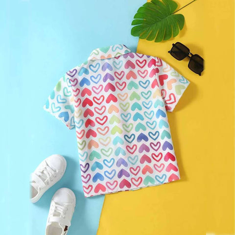 Beast4you Multicolour Heart's & Graphic Colorblock Designer Button Front Shirt For Boy.