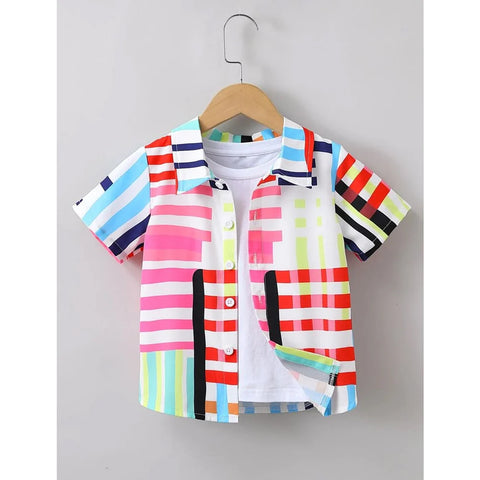 Beast4you Boy's Worldwide & Letters and Plaid Patched Pocket Designer Button Front (Combo Pack Of 3) Shirt For Boy.