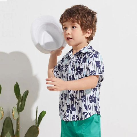 Beast4you Toddler Boy Tropical Designer Button Front Shirt For Boy.