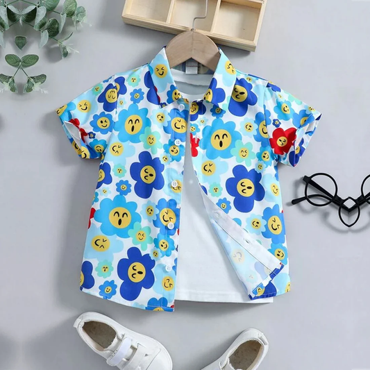 Beast4you Toddler Boys Colorfull Floral Without Tee & Button Front Shirt For Boy.