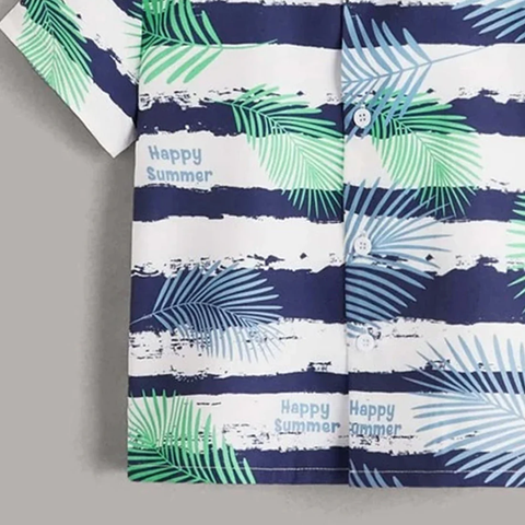 Beast4you Boy's Striped & Tropical Border Print Short Sleeve Shirt For Boy.