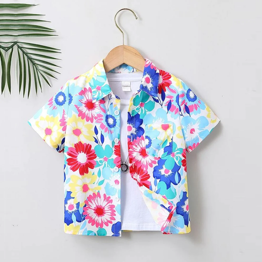 Beast4you Florals Print Short Sleeve Shirt For Boy.