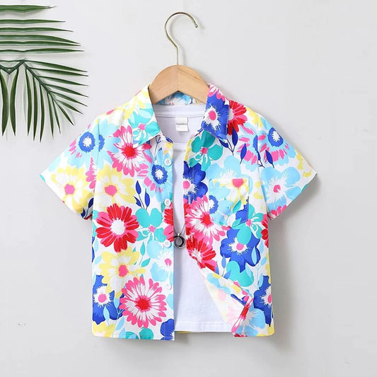 Beast4you Forever Floral print Graphic Designer Button Front Shirt (Combo Pack Of 2) For Boy.