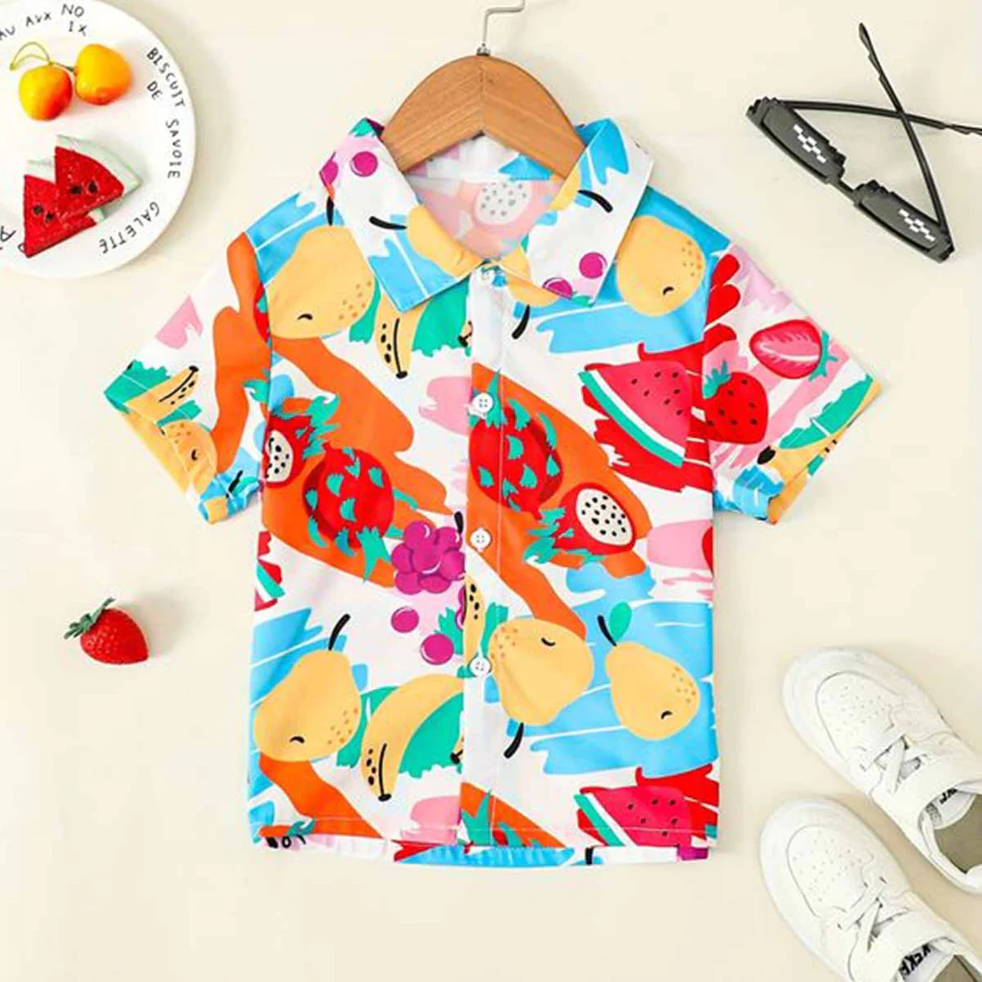 Beast4you Boy's Graphic Fruit's Print Short Sleeve Shirt For Boy.