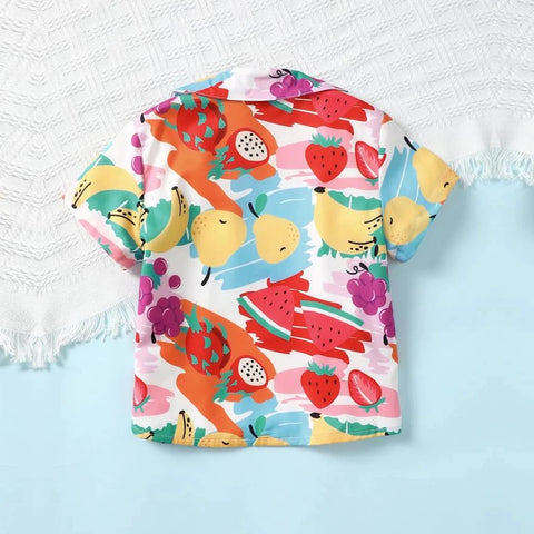 Beast4you Fruit's & 3D Multicolor print Graphic Print Designer Button Front Shirt For Boy.